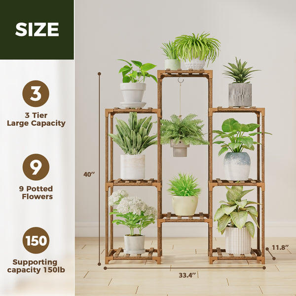 Bamworld Outdoor Plant Stand Indoor Plant Rack Plant Shelf Wood Outdoor Tiered Plant Shelf for Multiple Plants Ladder Plant Holder