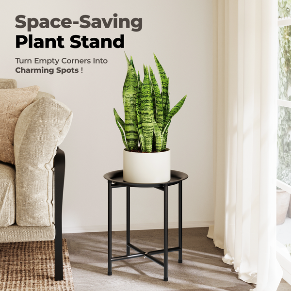 Bamworld Black Plant Stand Indoor Outdoor,Metal Plant Table for Large Tall Plants,Small Round Heavy Duty Plant Holder for Living Room Bedroom Patio Garden Balcony