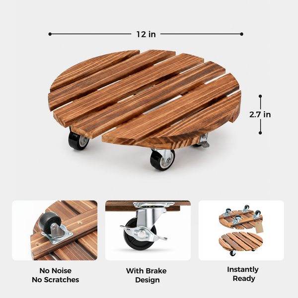 Corner Garden Duo - 4-Tier Wood Stand & Rolling Plant Caddy Bundle