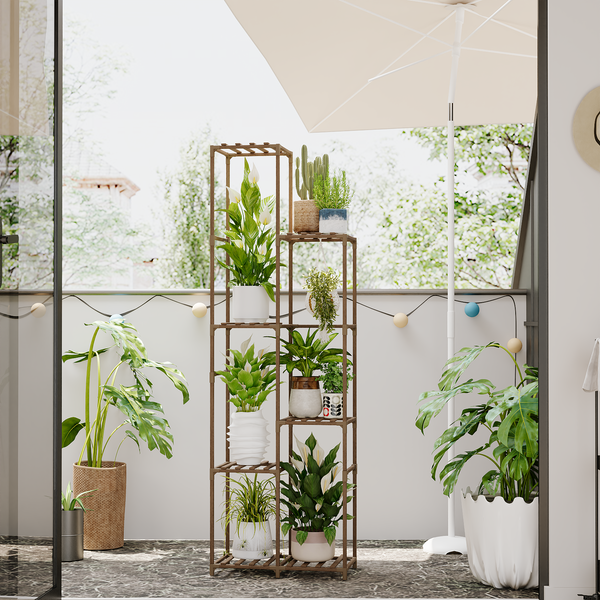 Bamworld Plant Stand Indoor Outdoor, 7-Tier Tall Large Wood Plant Shelf, Multi-Tier Flower Stands Garden Shelves, Wooden Plant Display Holder Rack for Living Room Corner