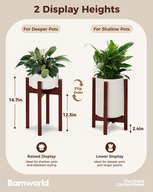Bamworld Adjustable Plant Stand Indoor, Bamboo Plant Holder 8 to 13 Inches, Small Tall Planter Stand for Indoor Plants, Single Floor Plant Stand for Living Room Balcony Bedroom, Light Brown