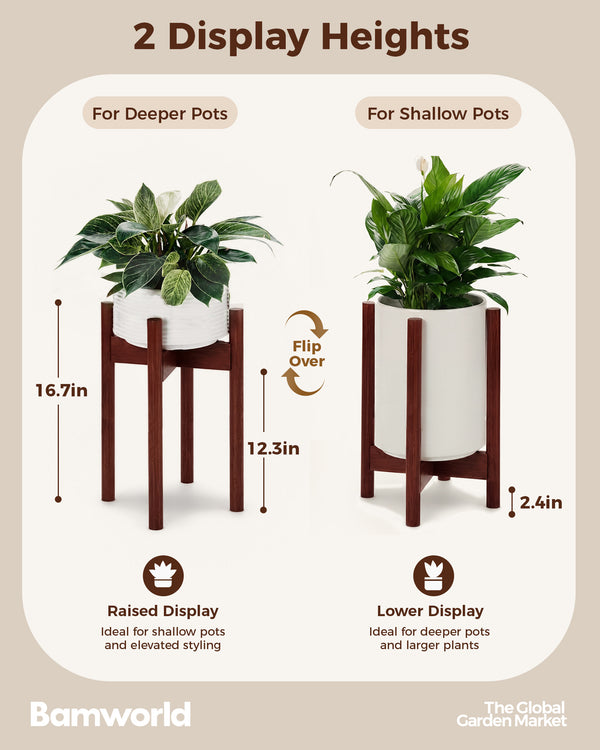 Bamworld Adjustable Plant Stand Indoor, Bamboo Plant Holder 8 to 13 Inches, Small Tall Planter Stand for Indoor Plants, Single Floor Plant Stand for Living Room Balcony Bedroom, Light Brown