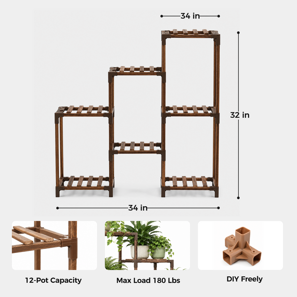 Minimalist Green Nook - 7-Tier Ladder Plant Stand & Ivory Planter Bundle