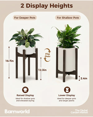 Bamworld Adjustable Plant Stand Indoor, Bamboo Plant Holder 8 to 13 Inches, Small Tall Planter Stand for Indoor Plants, Single Floor Plant Stand for Living Room Balcony Bedroom, Black