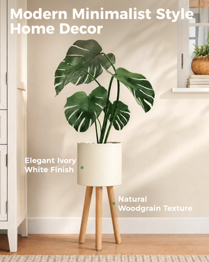 Bamworld 7" Modern Metal Plant Stand with Ash Wood Legs