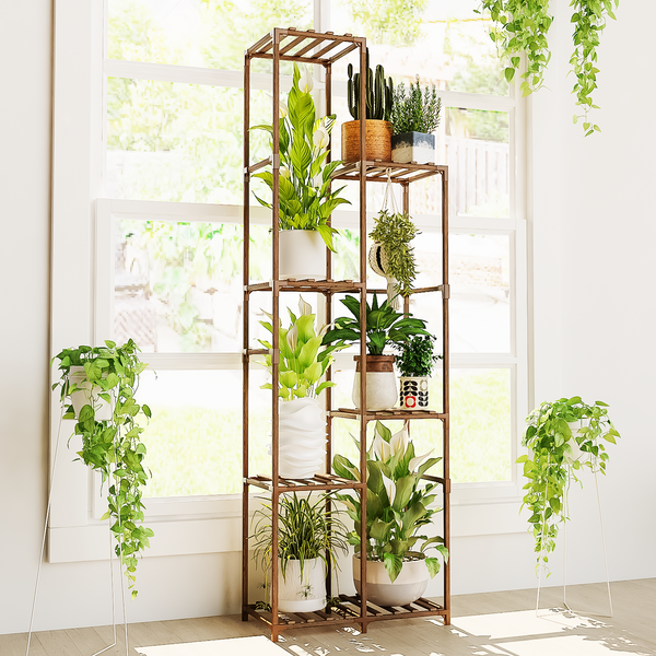 Bamworld Plant Stand Indoor Outdoor, 7-Tier Tall Large Wood Plant Shelf, Multi-Tier Flower Stands Garden Shelves, Wooden Plant Display Holder Rack for Living Room Corner