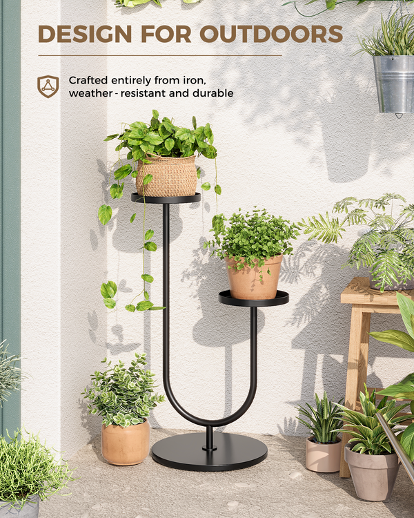 Bamworld Tall Plant Stand Indoor Outdoor, Corner Metal Plant Shelf, 2 Potted Flower Pot Holder for Patio Garden Balcony Living Room Bedroom（Black）
