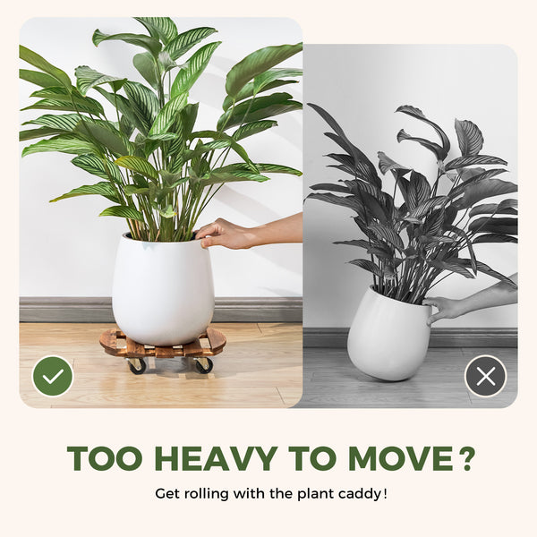 Bamworld 12" Heavy Duty Wooden Plant Caddy with Wheels (2 Pack)