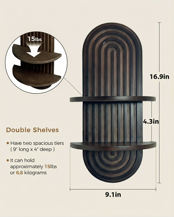 Bamworld 2-Tier Mid-Century Modern Arched Floating Plant Shelf - Walnut