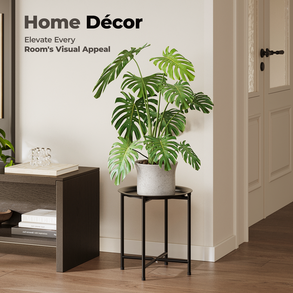 Bamworld Black Plant Stand Indoor Outdoor,Metal Plant Table for Large Tall Plants,Small Round Heavy Duty Plant Holder for Living Room Bedroom Patio Garden Balcony