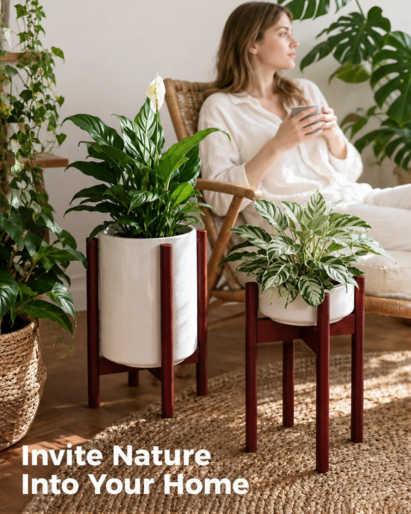 Bamworld Adjustable Plant Stand Indoor, Bamboo Plant Holder 8 to 13 Inches, Small Tall Planter Stand for Indoor Plants, Single Floor Plant Stand for Living Room Balcony Bedroom, Light Brown