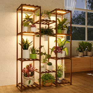 Bamworld Plant Shelf with Grow Light Plant Stand suitable for large living rooms, suitable for multiple flower pots, with warm light design, suitable for gardening