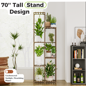 Bamworld Plant Stand Indoor Outdoor, 7-Tier Tall Large Wood Plant Shelf, Multi-Tier Flower Stands Garden Shelves, Wooden Plant Display Holder Rack for Living Room Corner