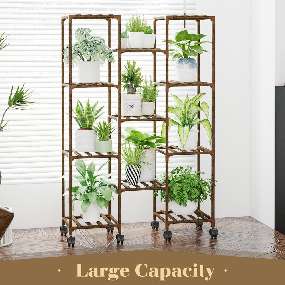 Bamworld Plant Stand with Wheels Indoor Outdoor Plant Shelves Indoor Plant Holder for Living Room Outdoor Plant Rack Indoor Multiple Plants Patio Balcony Garden