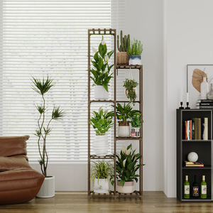 Bamworld Plant Stand Indoor Outdoor, 7-Tier Tall Large Wood Plant Shelf, Multi-Tier Flower Stands Garden Shelves, Wooden Plant Display Holder Rack for Living Room Corner