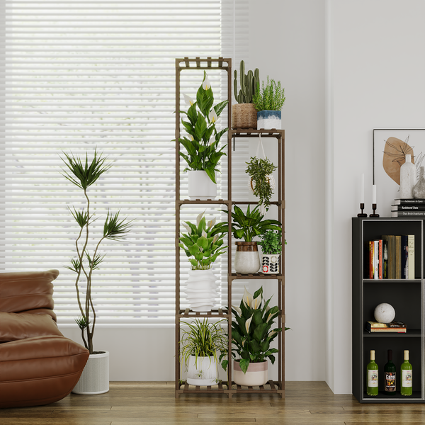 Bamworld Plant Stand Indoor Outdoor, 7-Tier Tall Large Wood Plant Shelf, Multi-Tier Flower Stands Garden Shelves, Wooden Plant Display Holder Rack for Living Room Corner