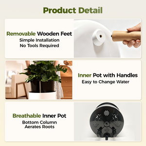 Bamworld 10-Inch Self-Watering Planter Pot with Wooden Stand