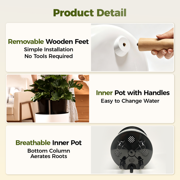 Bamworld 10-Inch Self-Watering Planter Pot with Wooden Stand