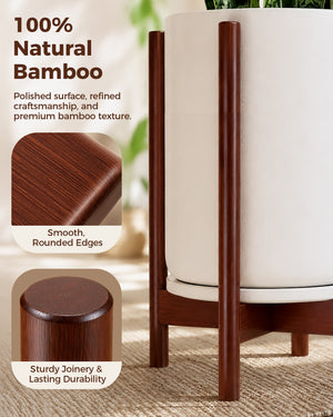 Bamworld Adjustable Plant Stand Indoor, Bamboo Plant Holder 8 to 13 Inches, Small Tall Planter Stand for Indoor Plants, Single Floor Plant Stand for Living Room Balcony Bedroom, Light Brown