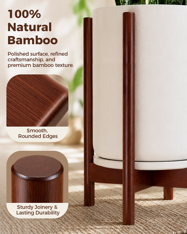 Bamworld Adjustable Plant Stand Indoor, Bamboo Plant Holder 8 to 13 Inches, Small Tall Planter Stand for Indoor Plants, Single Floor Plant Stand for Living Room Balcony Bedroom, Light Brown
