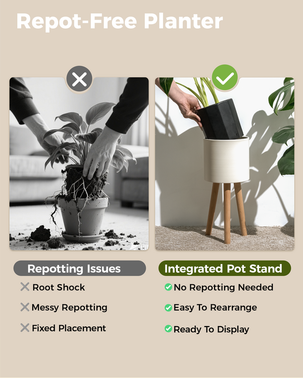 Bamworld 7" Modern Metal Plant Stand with Ash Wood Legs