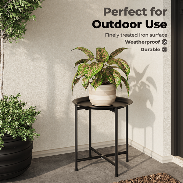 Bamworld Black Plant Stand Indoor Outdoor,Metal Plant Table for Large Tall Plants,Small Round Heavy Duty Plant Holder for Living Room Bedroom Patio Garden Balcony