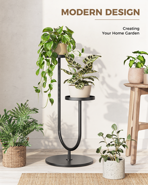 Bamworld Tall Plant Stand Indoor Outdoor, Corner Metal Plant Shelf, 2 Potted Flower Pot Holder for Patio Garden Balcony Living Room Bedroom（Black）