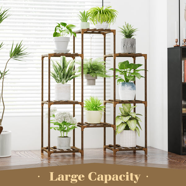 Bamworld Outdoor Plant Stand Indoor Plant Rack Plant Shelf Wood Outdoor Tiered Plant Shelf for Multiple Plants Ladder Plant Holder