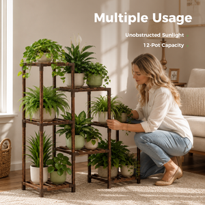 Bamworld 3-Tier Wooden Plant Rack for Indoor & Outdoor