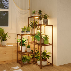 Bamworld Plant Stand with Grow Light, Indoor Plant Growing Corner Shelf with Grow Lights for Living Room Patio Decor