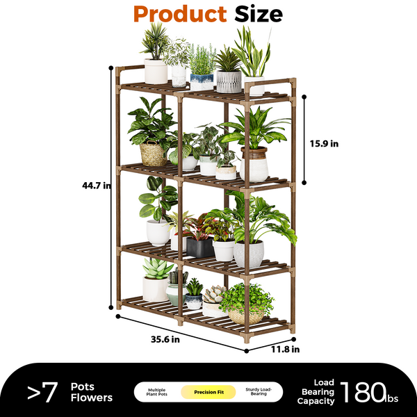 Bamworld Plant Stand with Grow Lights for Indoor Plants Wood Plant Shelf 4 Tier Large Flower Stand for Mutiple Plant Holder Rack for Patio Living Room Balcony