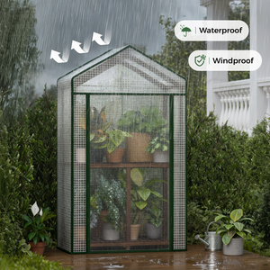 Bamworld Portable 2-Tier Mini Greenhouse Stand with PE Cover