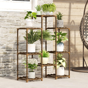 Bamworld Outdoor Plant Stand Indoor Plant Rack Plant Shelf Wood Outdoor Tiered Plant Shelf for Multiple Plants Ladder Plant Holder