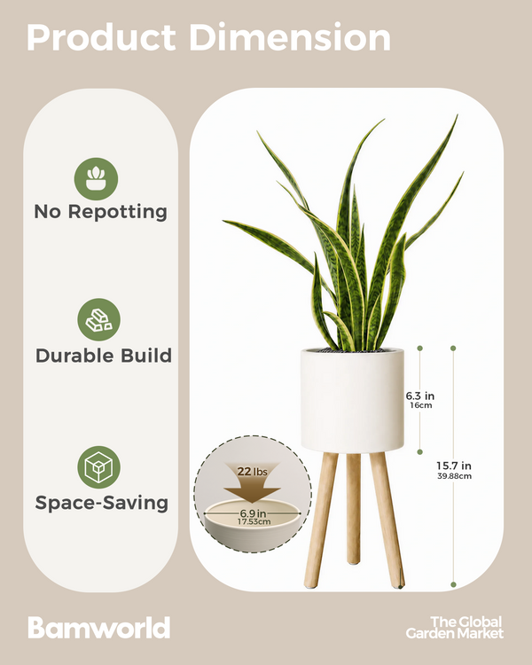 Bamworld 7" Modern Metal Plant Stand with Ash Wood Legs