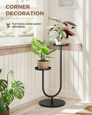 Bamworld Tall Plant Stand Indoor Outdoor, Corner Metal Plant Shelf, 2 Potted Flower Pot Holder for Patio Garden Balcony Living Room Bedroom（Black）