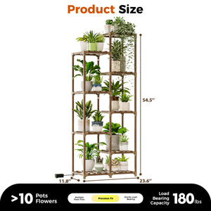 Bamworld Plant Stand with Grow Lights Indoor Outdoor 9 Tier Tall Large Wood Plant Shelf Multi Tier Flower Stands Garden Shelves Wooden Plant Display Holder Rack for Living Room Corner