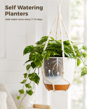 Bamworld 3-Pack Self-Watering Hanging Planters with Macrame and Chains