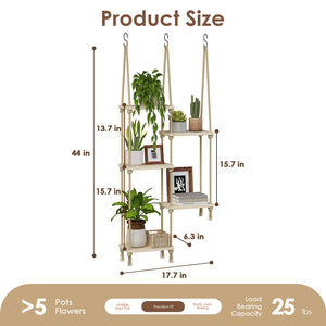 Bamworld 5-Tier Boho Hanging Rope Wood Plant Shelf