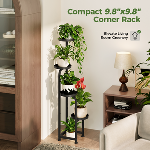 Bamworld compact tiered metal flower pot stand in a modern minimalist living room corner decor