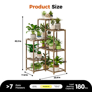 Bamworld Plant Stand with Grow Light, Indoor Plant Growing Corner Shelf with Grow Lights for Living Room Patio Decor