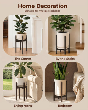 Bamworld Adjustable Plant Stand Indoor, Bamboo Plant Stand Fits 8 9 10 11 12 Inches, Single Floor Plant Stands for Living Room Balcony, Tea brown