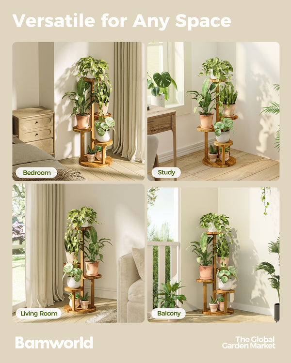 Bamworld 4-Tier Compact Round Wooden Plant Stand