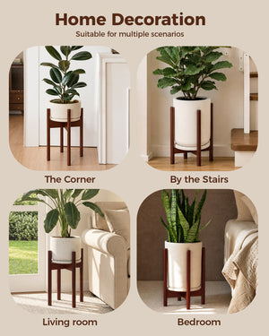 Bamworld Adjustable Plant Stand Indoor, Bamboo Plant Holder 8 to 13 Inches, Small Tall Planter Stand for Indoor Plants, Single Floor Plant Stand for Living Room Balcony Bedroom, Light Brown