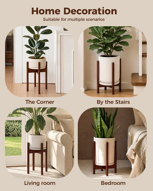 Bamworld Adjustable Plant Stand Indoor, Bamboo Plant Holder 8 to 13 Inches, Small Tall Planter Stand for Indoor Plants, Single Floor Plant Stand for Living Room Balcony Bedroom, Light Brown