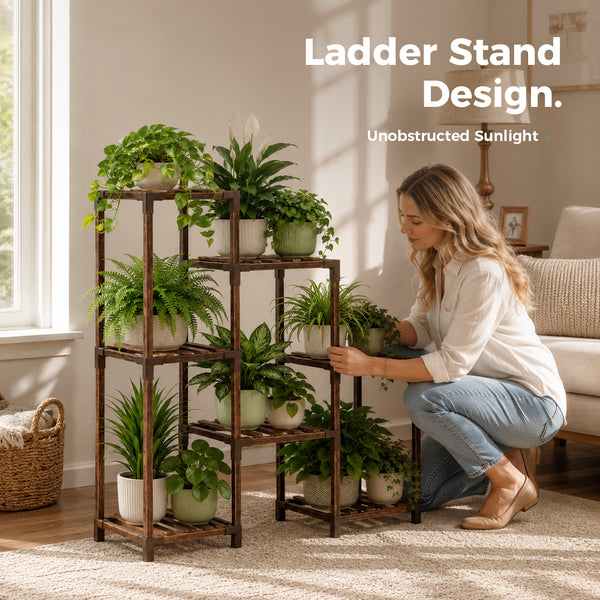 Minimalist Green Nook - 7-Tier Ladder Plant Stand & Ivory Planter Bundle