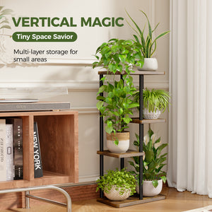 Bamworld 4-Tier Metal and Wood Corner Plant Stand