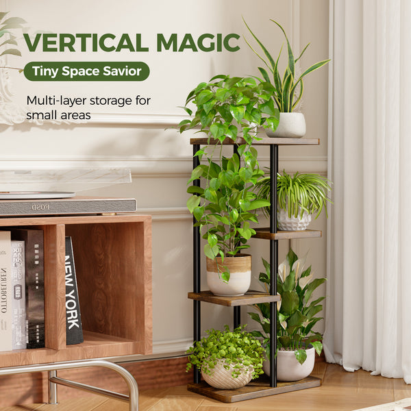 Bamworld 4-Tier Metal and Wood Corner Plant Stand