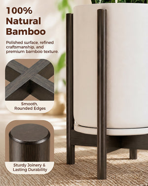 Bamworld Adjustable Plant Stand Indoor, Bamboo Plant Holder 8 to 13 Inches, Small Tall Planter Stand for Indoor Plants, Single Floor Plant Stand for Living Room Balcony Bedroom, Black
