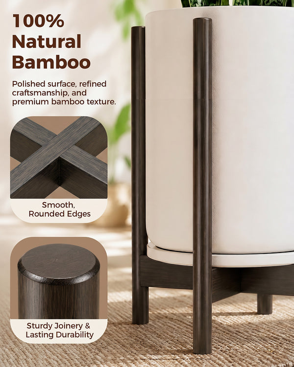 Bamworld Adjustable Plant Stand Indoor, Bamboo Plant Holder 8 to 13 Inches, Small Tall Planter Stand for Indoor Plants, Single Floor Plant Stand for Living Room Balcony Bedroom, Black