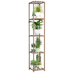 Bamworld Plant Stand Indoor Outdoor, 5-Tier Tall Large Wood Plant Shelf, Multi-Tier Flower Stands Garden Shelves, Wooden Plant Display Holder Rack for Living Room Corner
